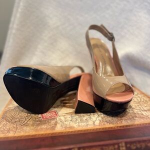 Chinese Laundry Nude and Black Platform Slingbacks